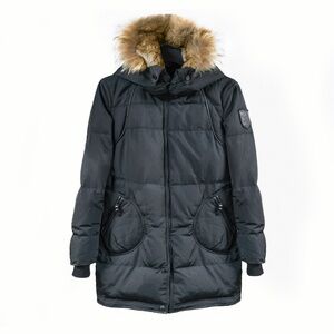 ATELIER NOIR by RUDSAK Black Puffer Coat Removable Fur-Lined Hood